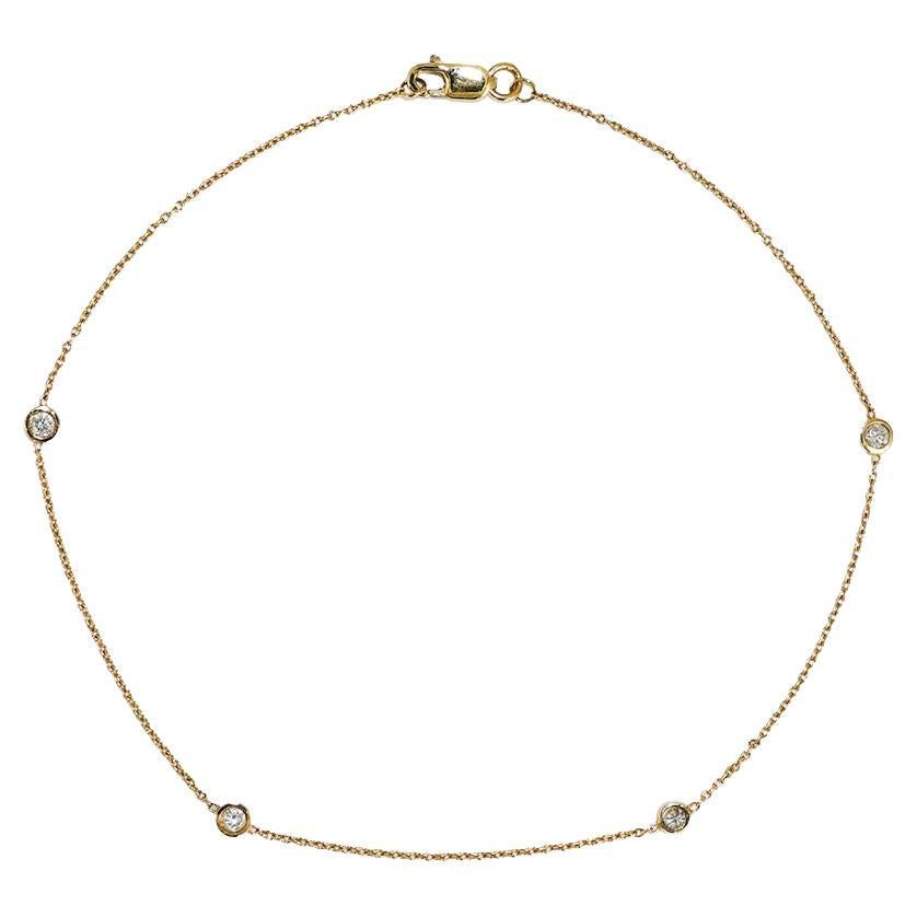 14K Yellow Gold Diamond Anklet Chain 0.15 ct