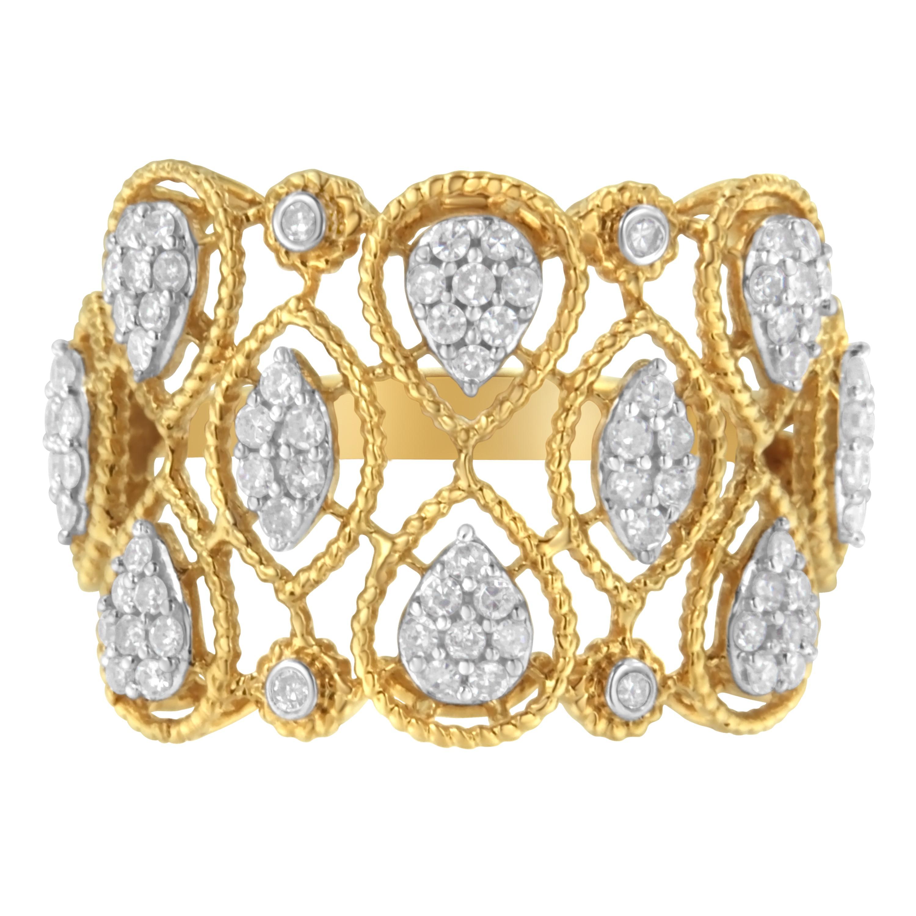 Moderno Anello Art Deco con diamante in oro giallo 14K (1/2 Cttw, colore H-I, purezza I1) - H. H.
