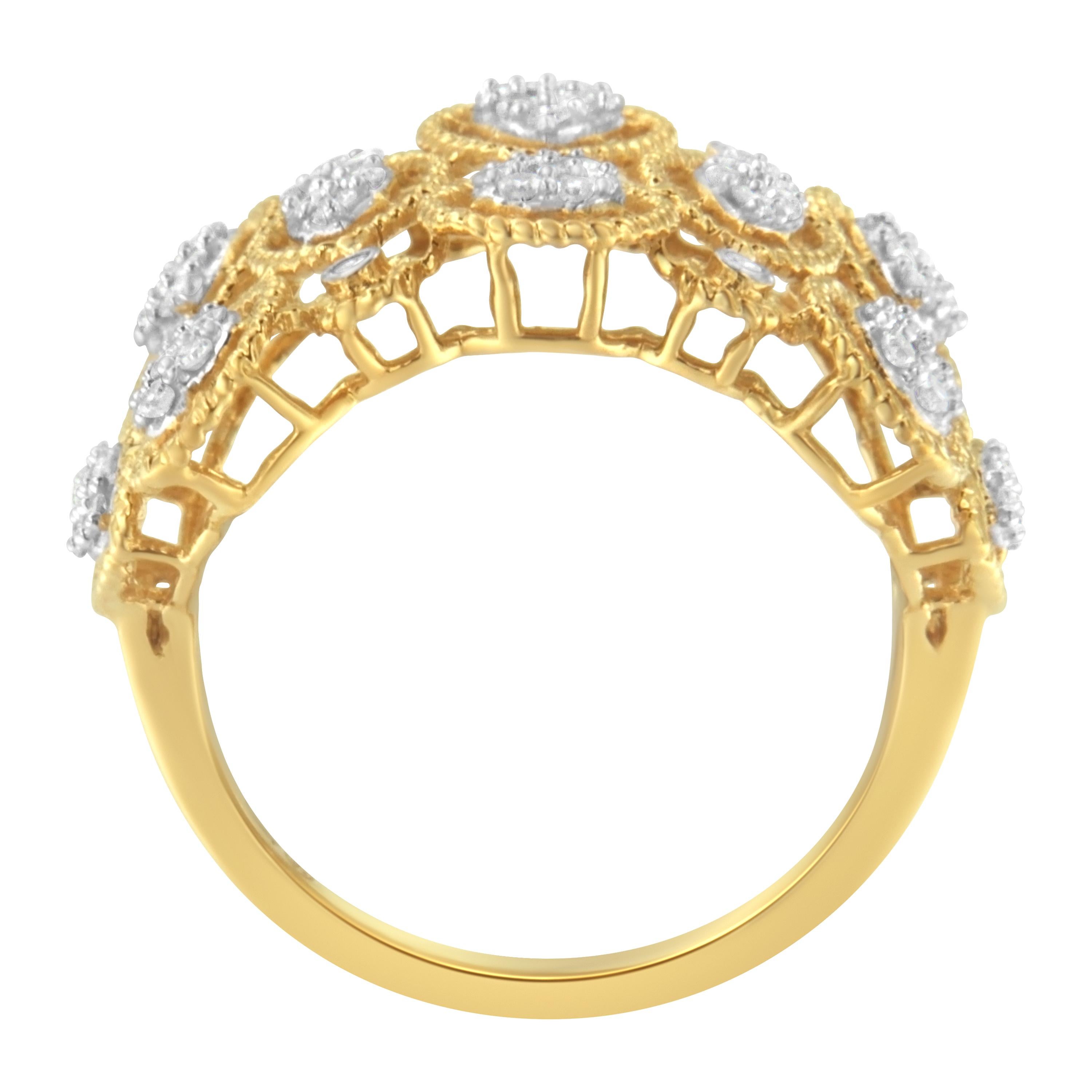 Taglio rotondo Anello Art Deco con diamante in oro giallo 14K (1/2 Cttw, colore H-I, purezza I1) - H. H.