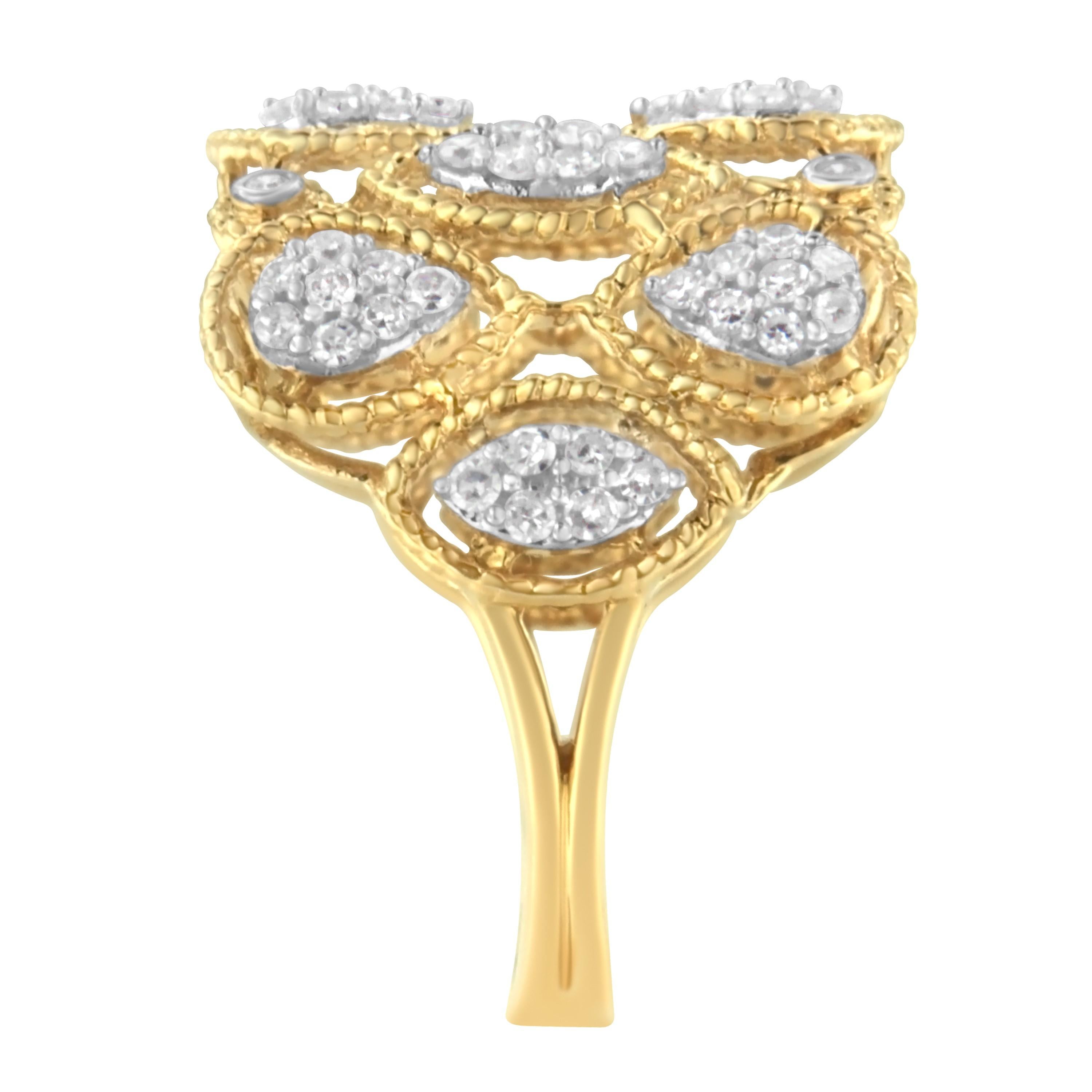 Anello Art Deco con diamante in oro giallo 14K (1/2 Cttw, colore H-I, purezza I1) - H. H. In condizioni Nuovo a New York, NY