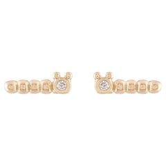 14k Yellow Gold Diamond Baby Caterpillar Stud Insect Earrings Baubou