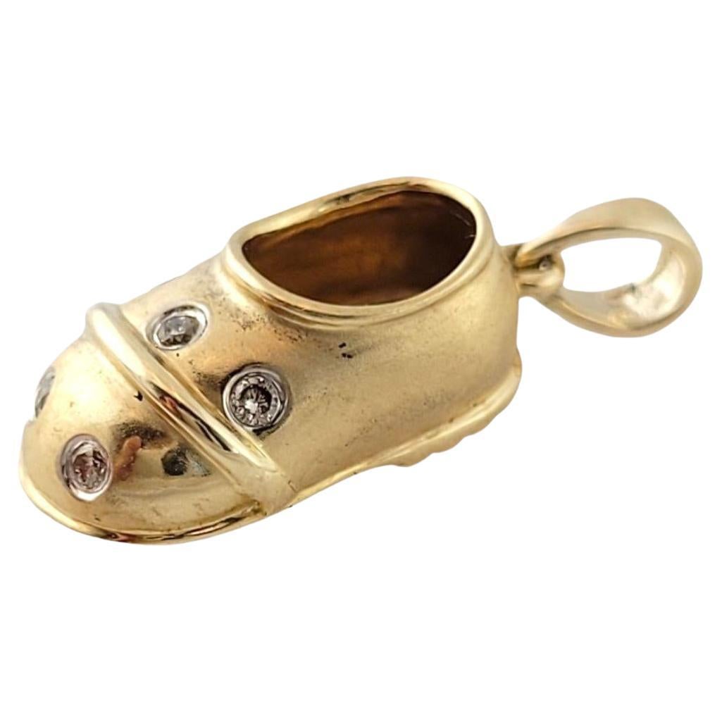 14K Yellow Gold Diamond Baby Shoe Charm #14996 For Sale