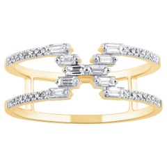 14K Yellow Gold Diamond Baguette and Round Fashion Ring