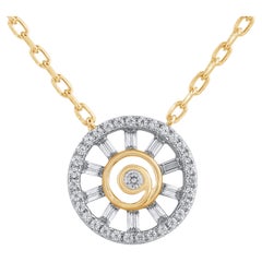 14K Yellow Gold Diamond Baguette and Round Spiral Fashion Pendant