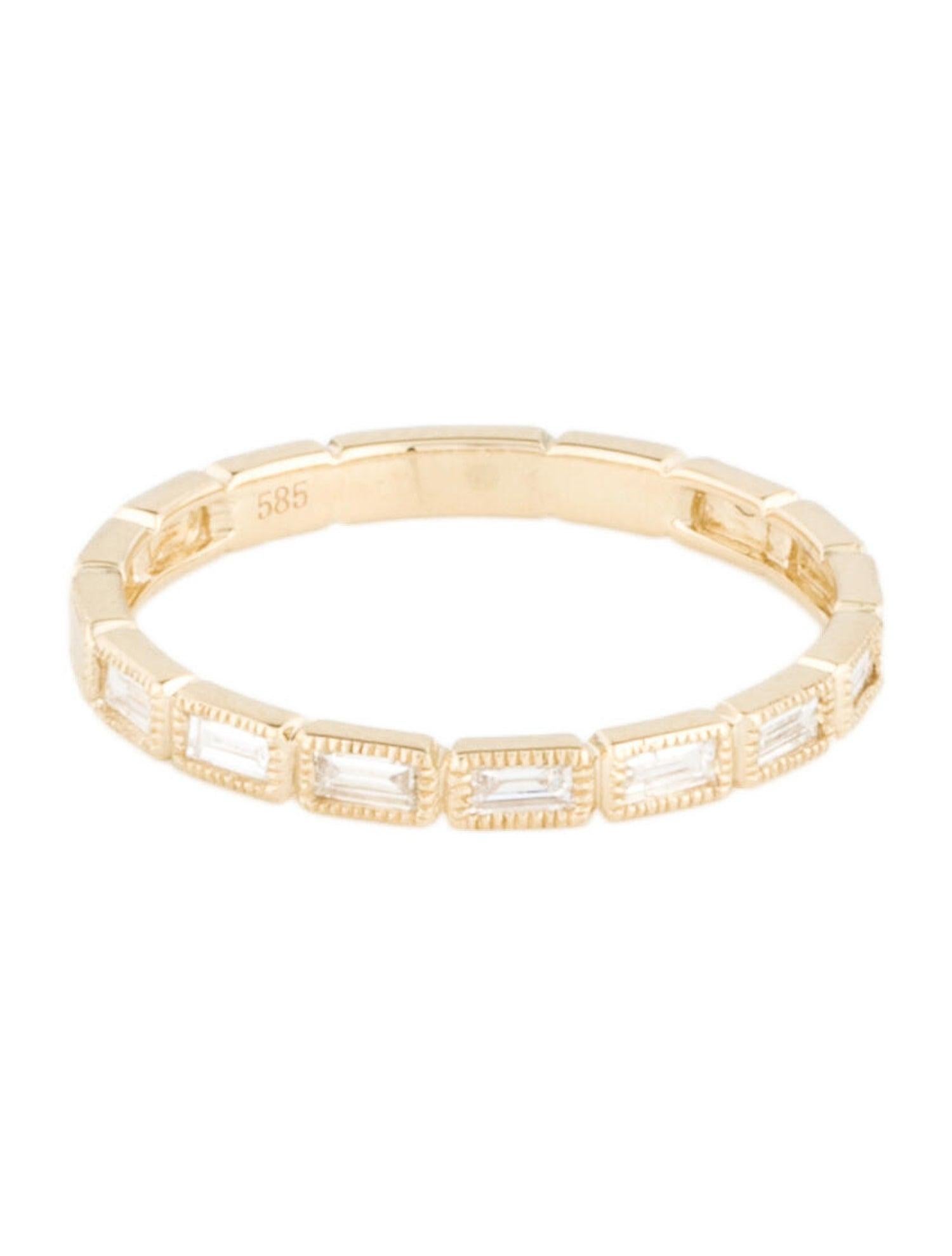 This is a Beautiful Diamond Stackable Eternity Band crafted of 14K Gold featuring Baguettes 0.20 ct. TDW, Diamond Color & Clarity is GH-SI1, Can be worn stacked or alone! 
 
 14K Gold 
 Total Diamond Weight: 0.20 ct. 
 Baguette Cut Diamonds 
