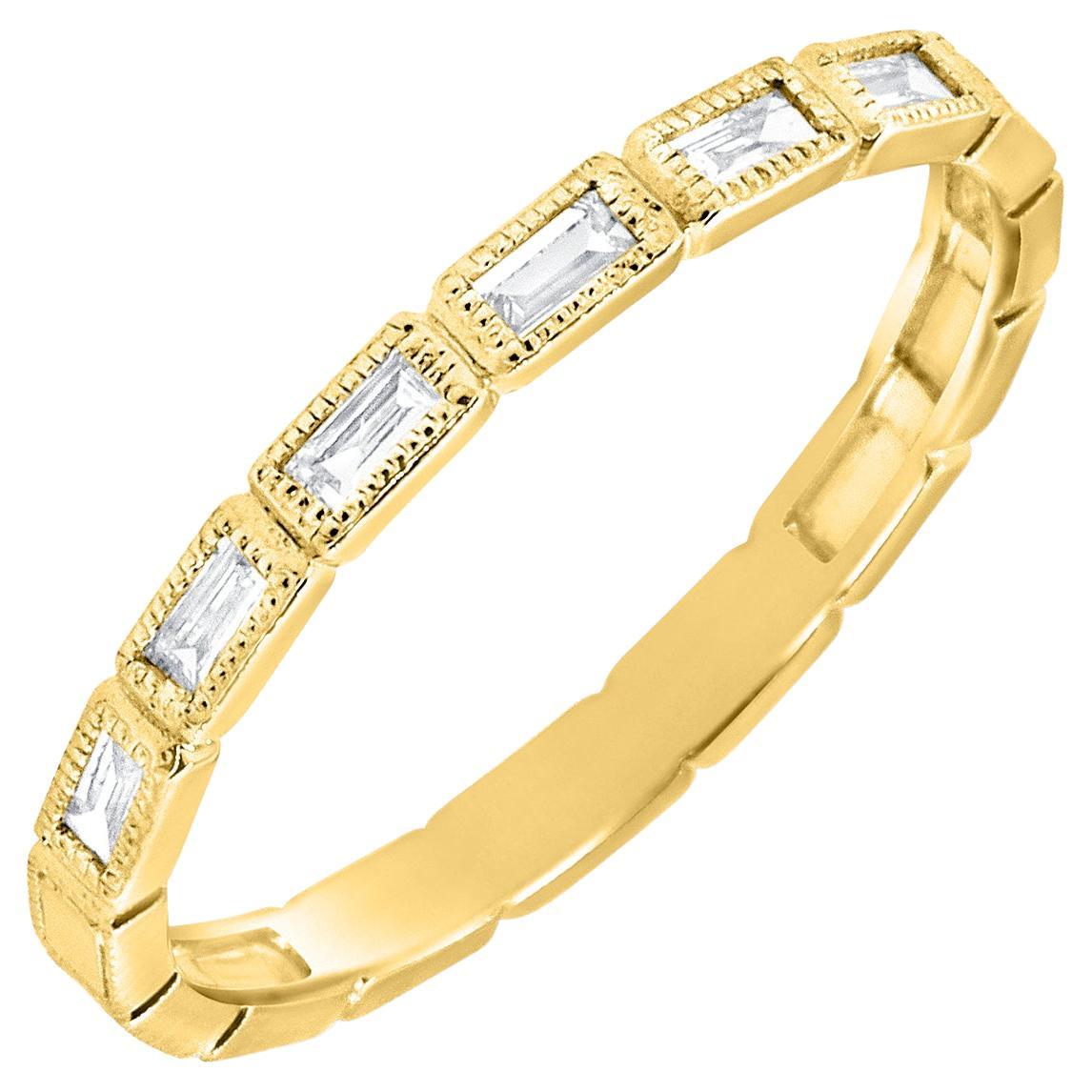 14 Karat Gelbgold Diamant-Baguette-Ring für Sie im Angebot