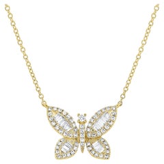 Collier de papillons baguettes en or jaune 14 carats et diamants pour elle