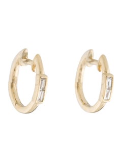 14K Yellow Gold Diamond Baguette Huggie Earrings for Her