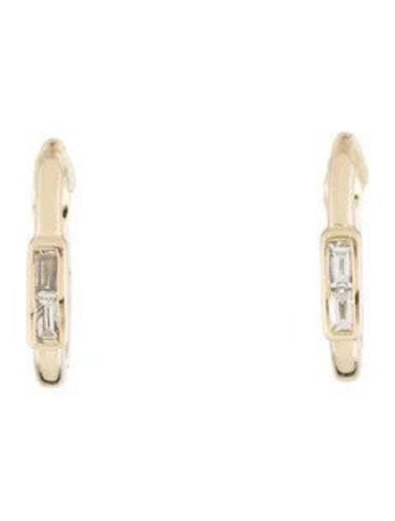 Contemporary 14K Yellow Gold Diamond Baguette Huggie Earrings for Her For Sale