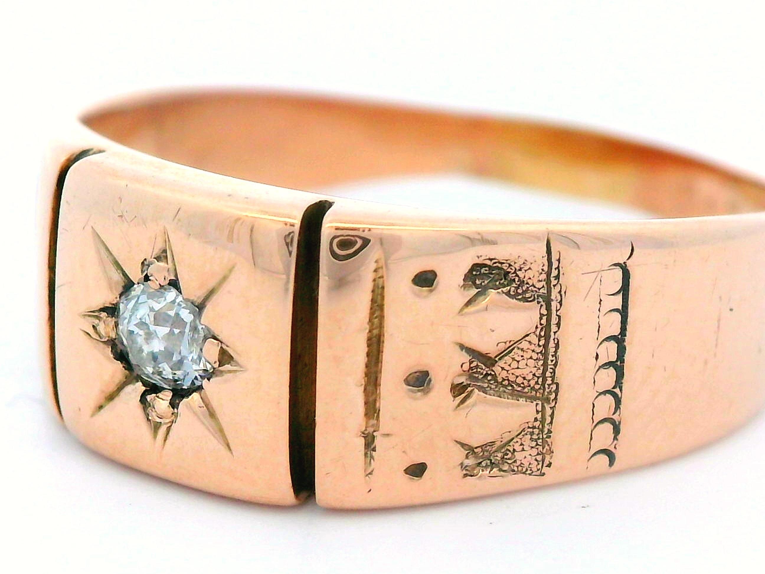 Victorian 14k Yellow Gold Diamond Band Ring from 1890 For Sale