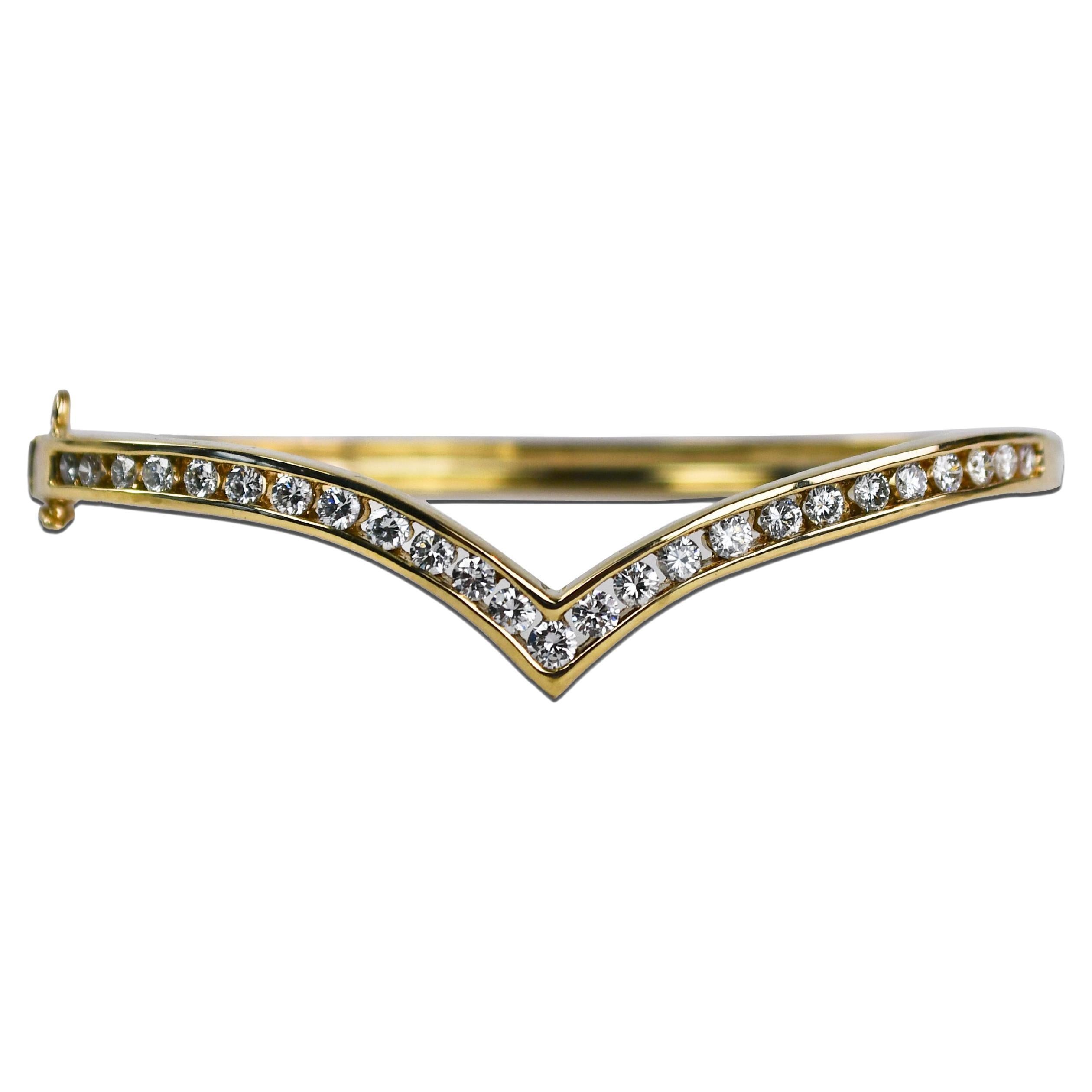14K Yellow Gold Diamond Bangle Bracelet 1.00ct