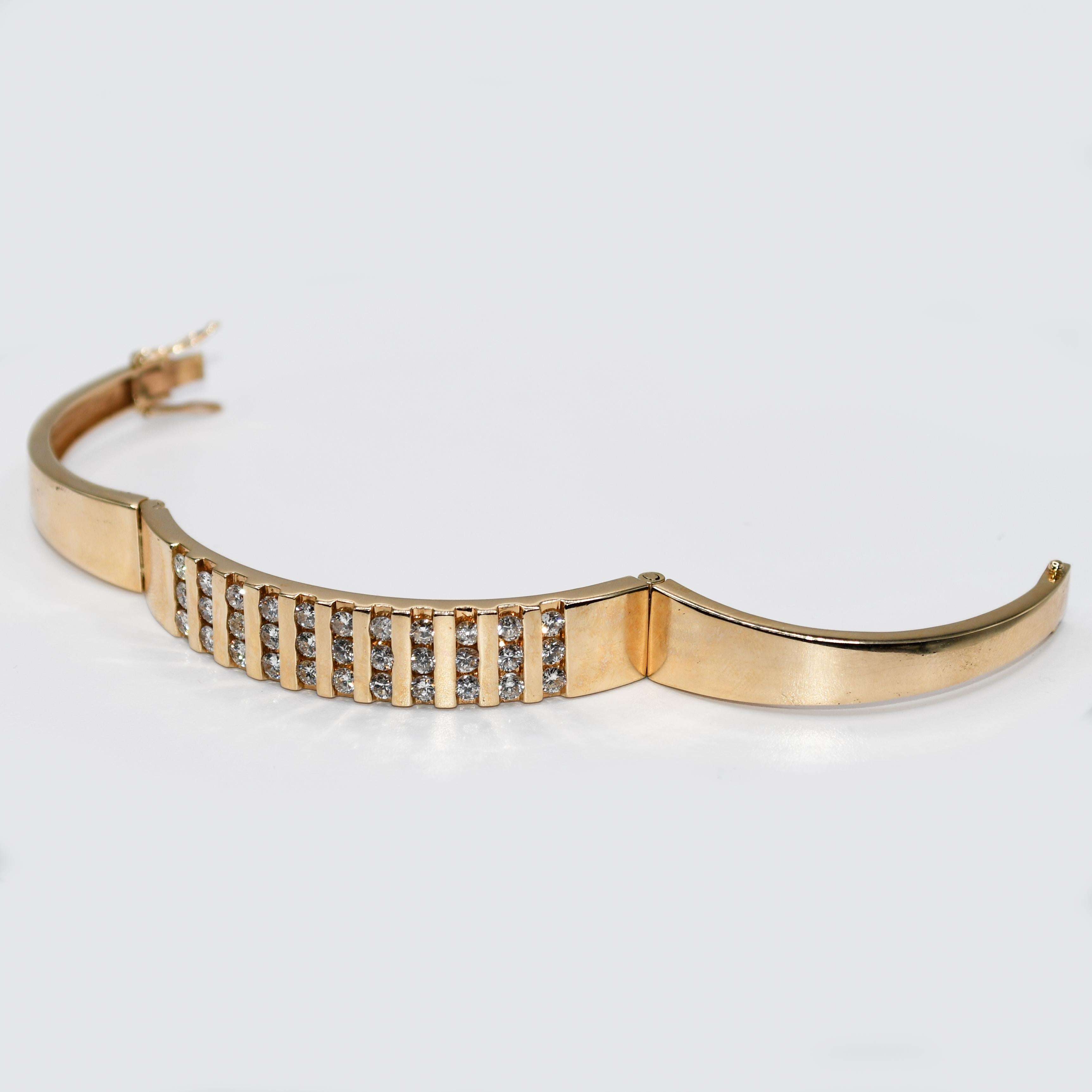 Women's or Men's 14K Yellow Gold Diamond Bangle Bracelet, 1.75TDW, 23.8g For Sale