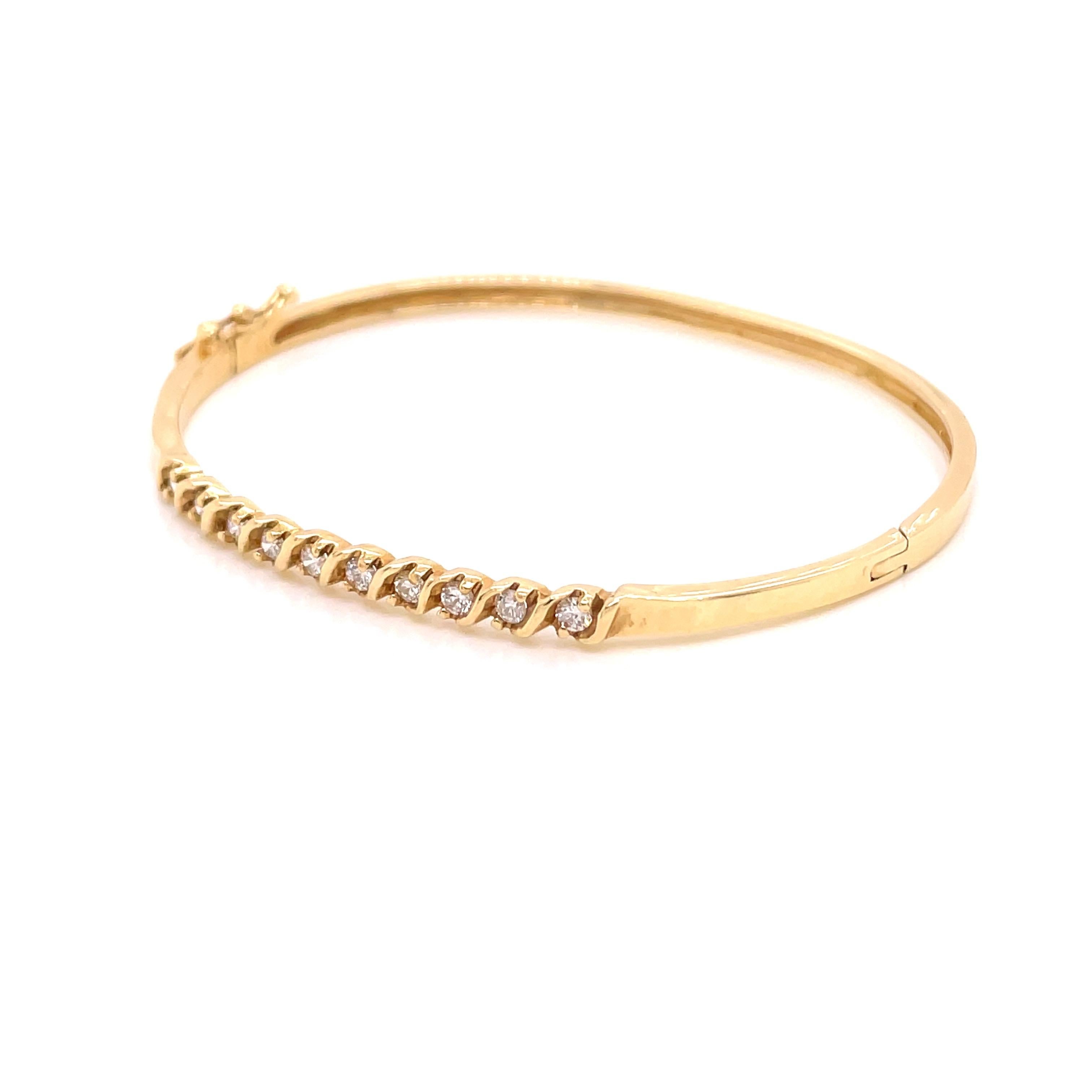 Contemporary 14K Yellow Gold Diamond Bangle Bracelet .47ct For Sale