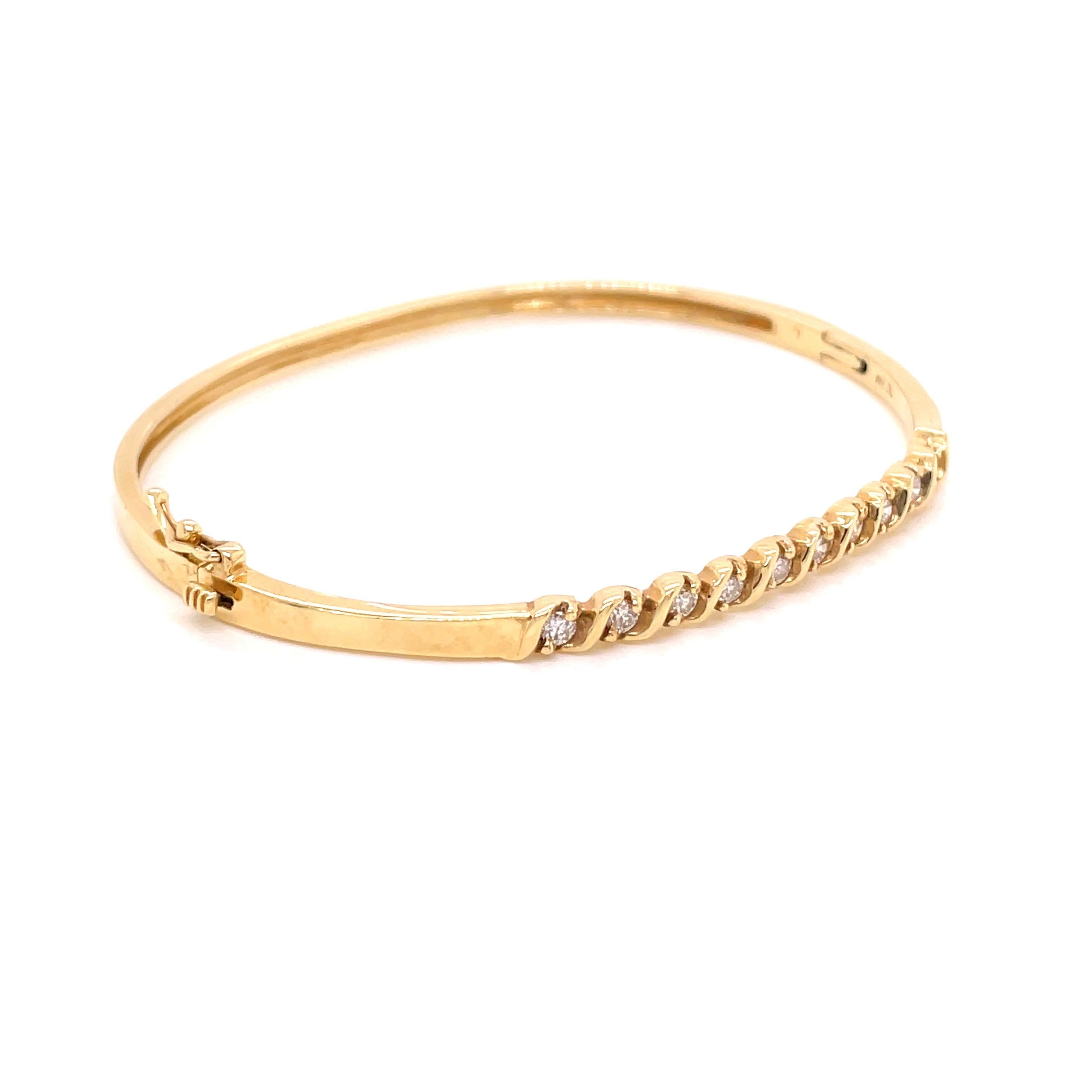 14K Yellow Gold Diamond Bangle Bracelet .47ct In New Condition For Sale In Boston, MA