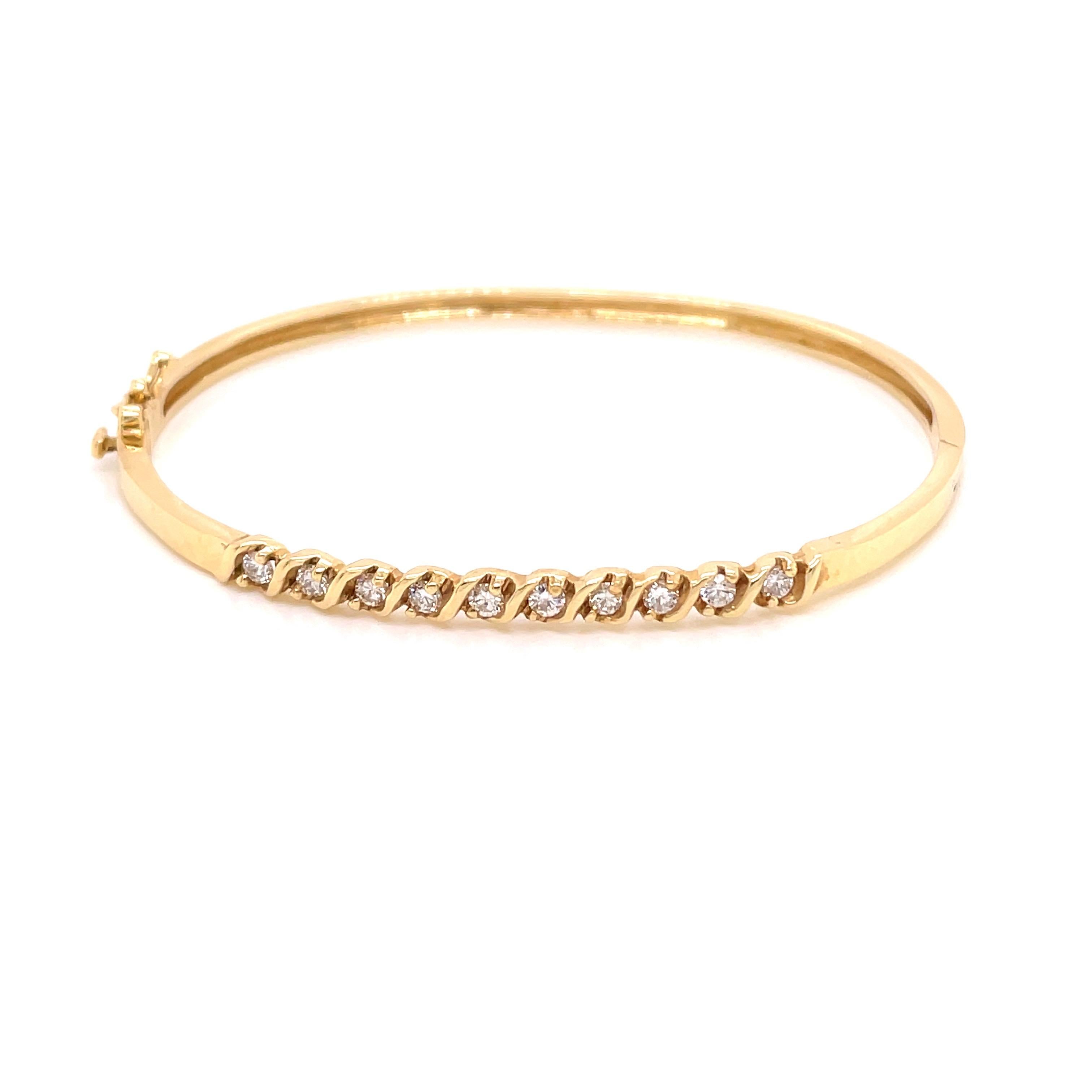 14K Yellow Gold Diamond Bangle Bracelet .47ct For Sale