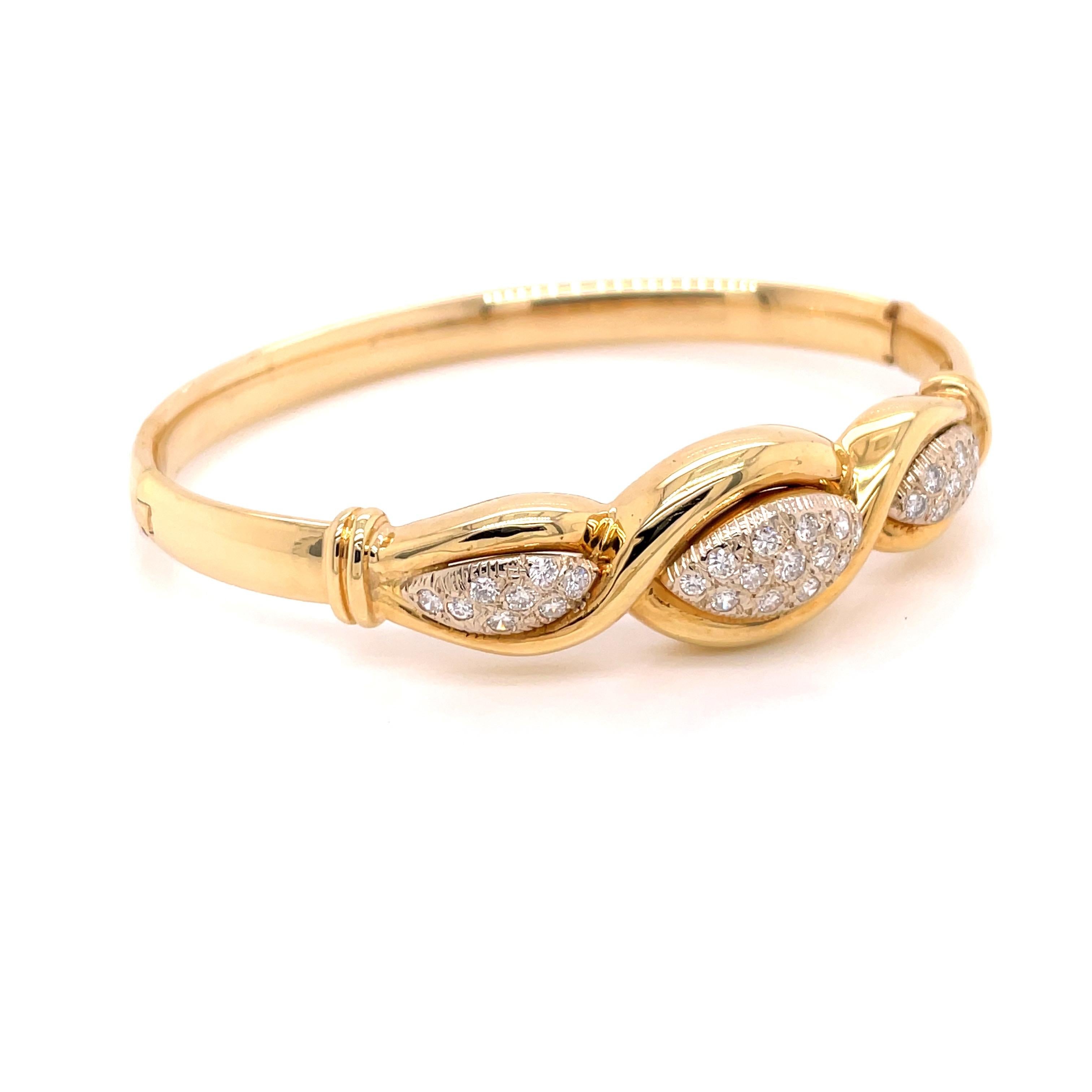 Contemporary 14K Yellow Gold Diamond Bangle Bracelet .82ct For Sale