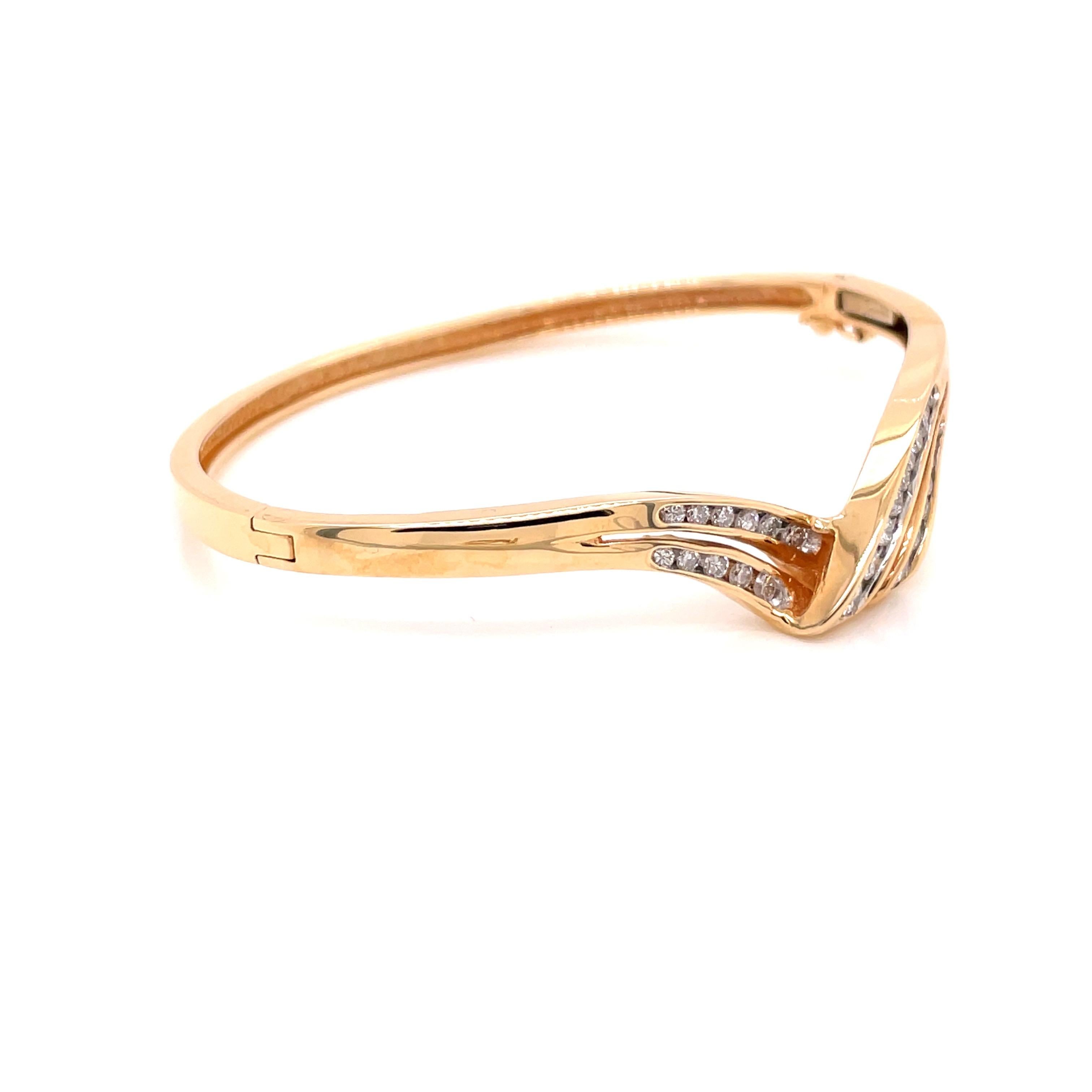 14K Yellow Gold Diamond Bangle Bracelet .87ct For Sale 1