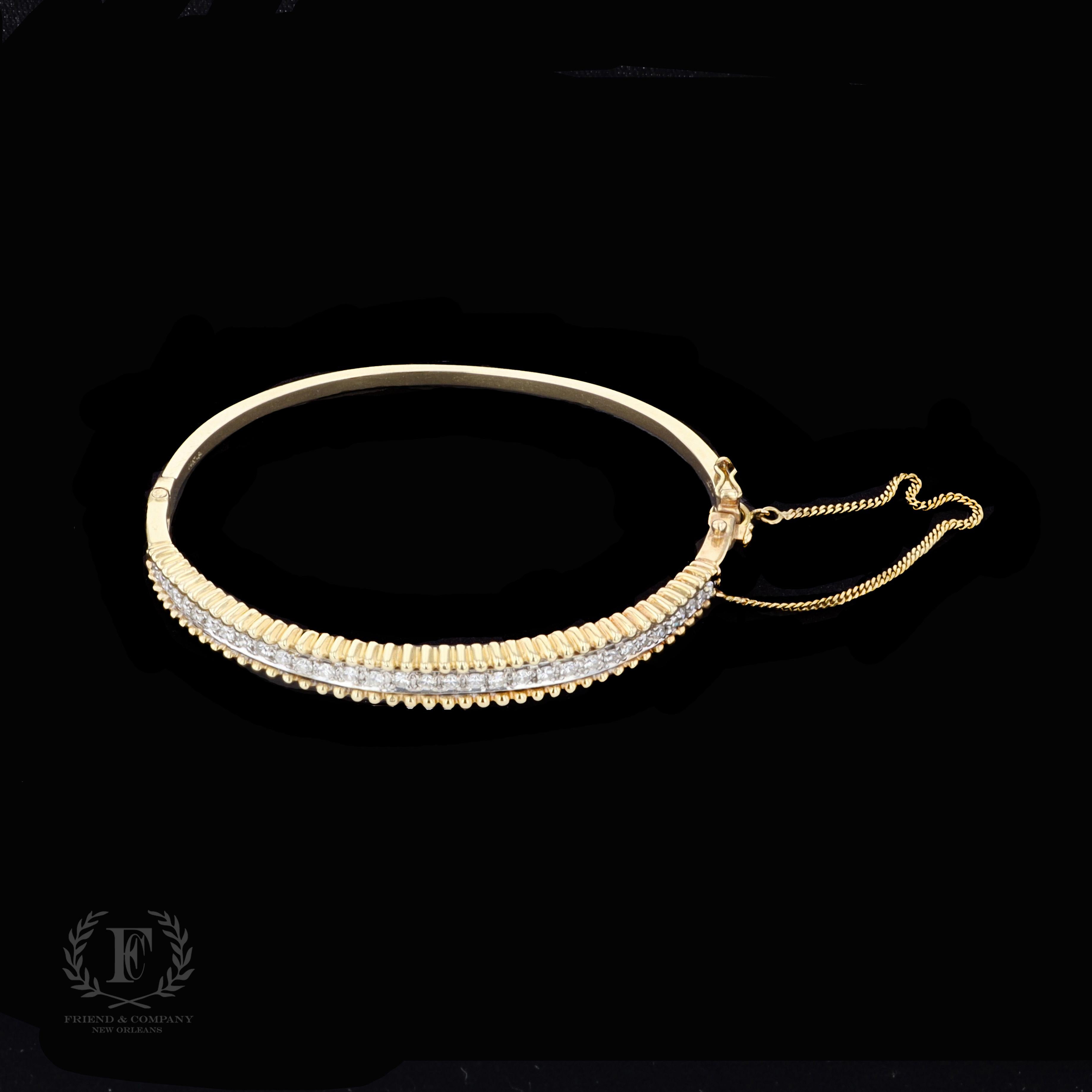 Retro 14k Yellow Gold Diamond Bangle Bracelet For Sale