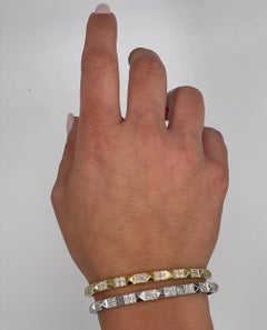 Pulsera brazalete de diamantes, diseño geométrico alterno cuadrado en oro amarillo de 14 quilates