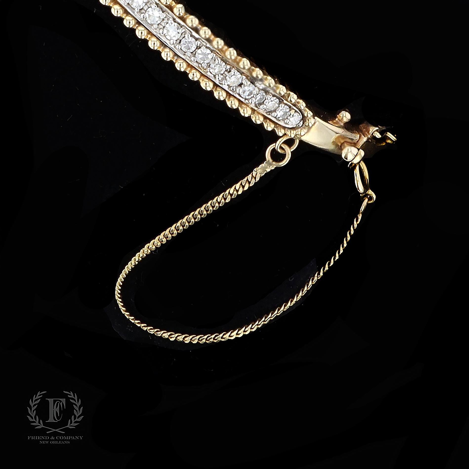 Women's 14k Yellow Gold Diamond Bangle Bracelet For Sale