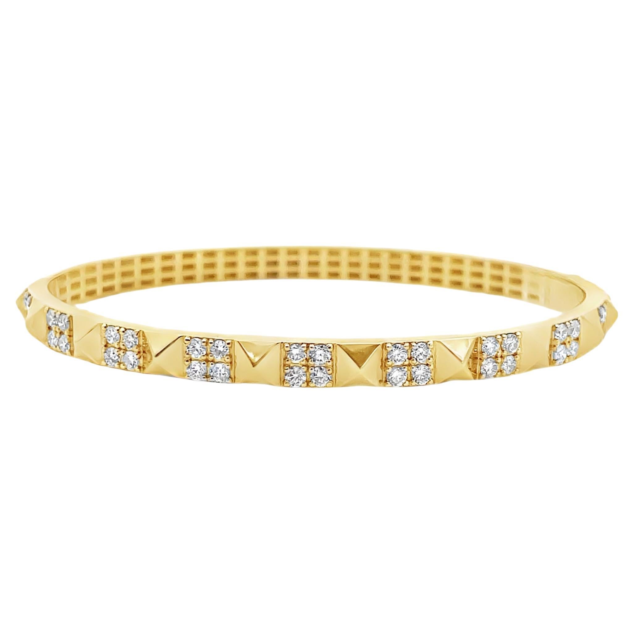 Armreif aus 14 Karat Gelbgold mit Diamanten und quadratischem, geometrischem, abwechselndem Design