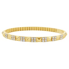 14K Yellow Gold Diamond Bangle Bracelet with Square Geometric Alternating Design