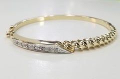 14 Karat Yellow Gold Diamond Bangle with Scallop Design