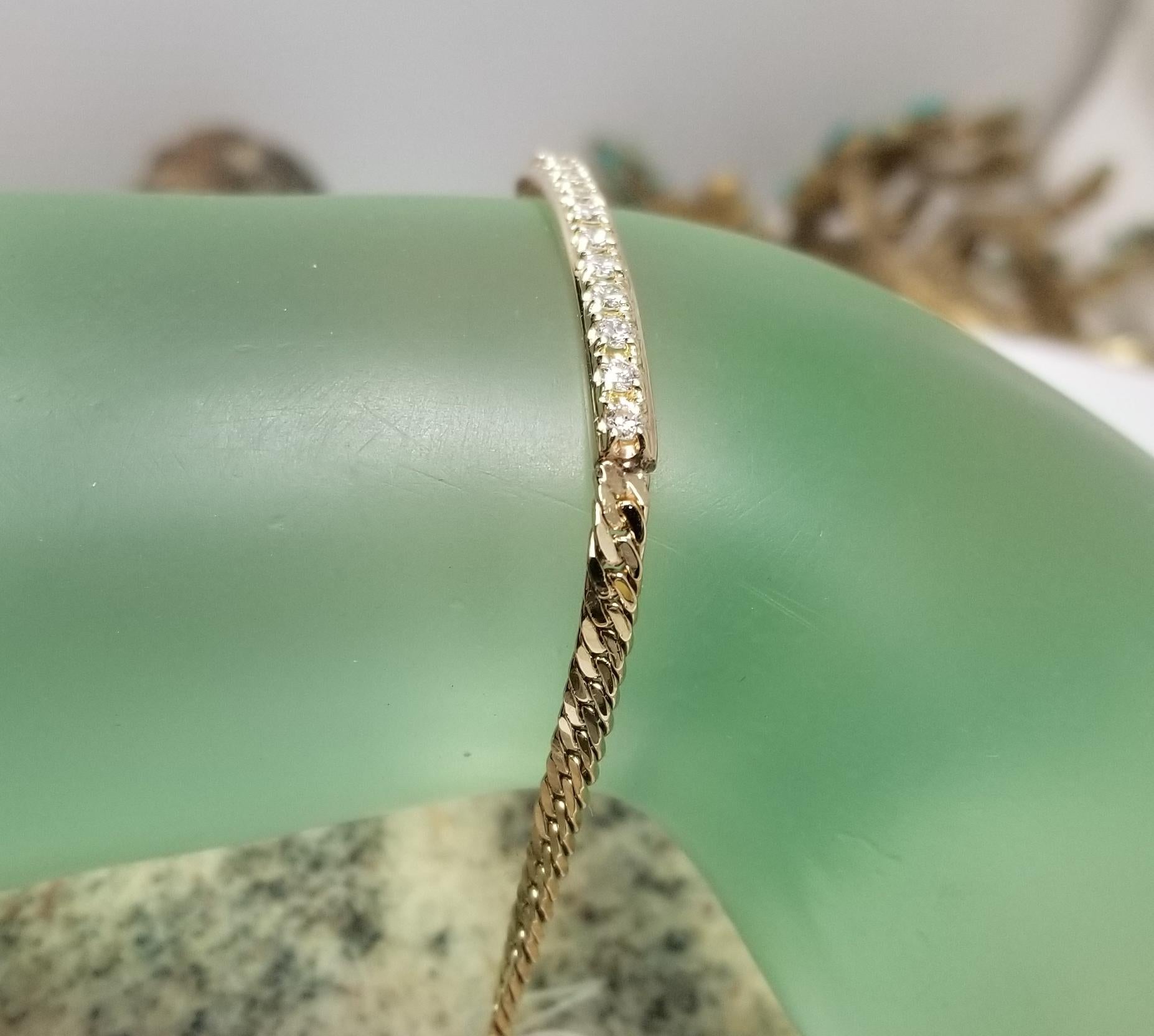 Bracelet à barre et chaîne en or jaune 14 carats avec diamants Unisexe en vente