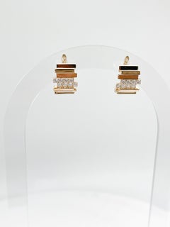 14K Yellow Gold Diamond Bar Huggie Hoop Earrings .56 CTW