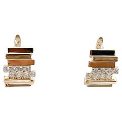 14K Yellow Gold Diamond Bar Huggie Hoop Earrings .56 CTW