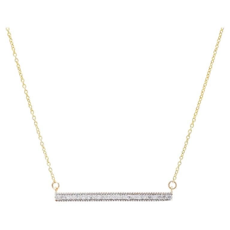 Round Cut 14K Yellow Gold Diamond Bar Necklace  For Sale