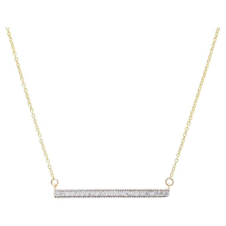 Women's 14K Yellow Gold Diamond Bar Necklace  For Sale