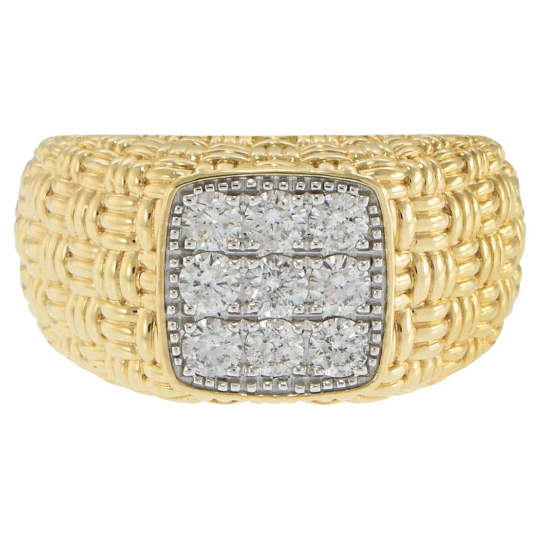 14K Yellow Gold Diamond Basketweave Band Ring