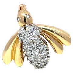 14k Gelbgold Diamant Biene Brosche, 0,6 Karat, Designer unbekannt, 4,41g