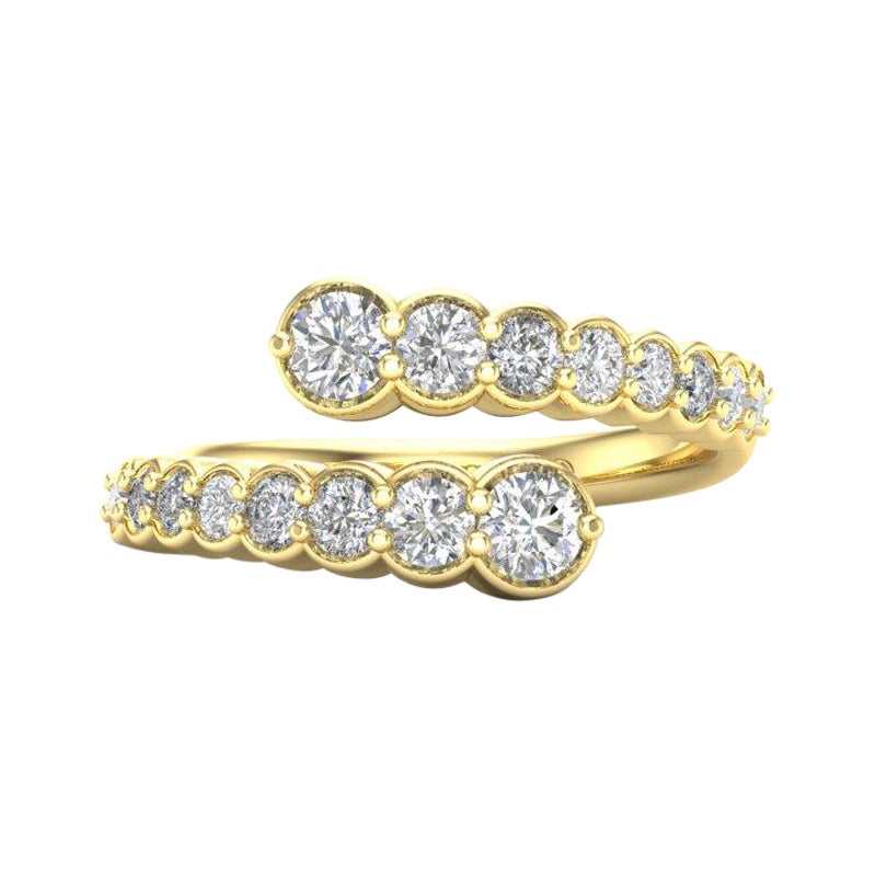 14K Gelbgold Bypass Stapelbarer Ringring mit Diamant-Lünette (Rundschliff) im Angebot