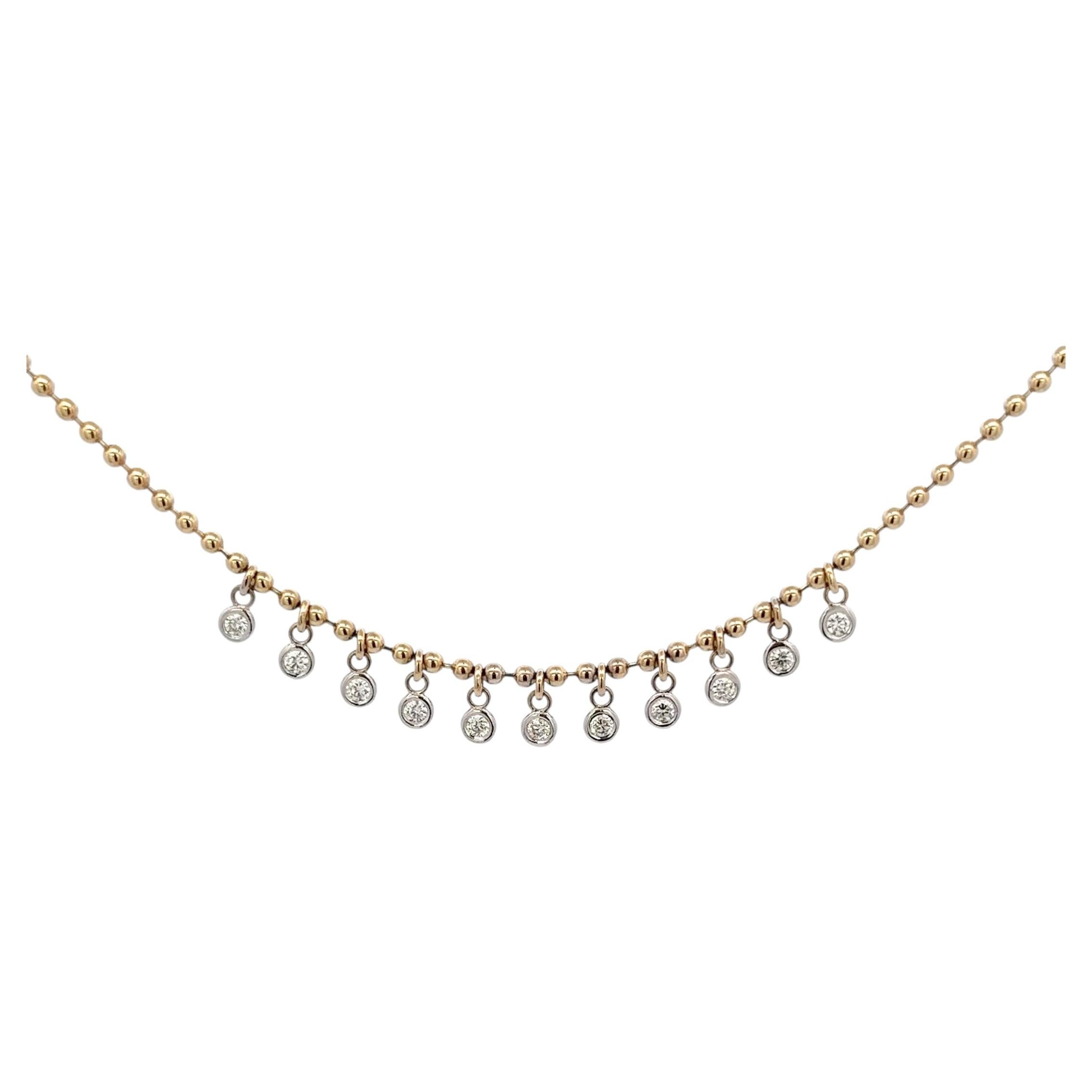 14K Yellow Gold Diamond Bezel Dangle Ball Chain Necklace 0.36 Carats