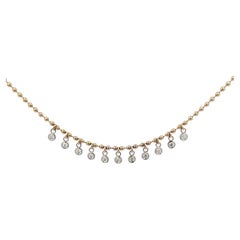 14K Yellow Gold Diamond Bezel Dangle Ball Chain Necklace