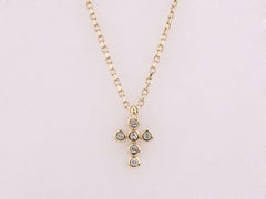 14K Yellow Gold Diamond Bezel-Set Gold Cross Pendant Necklace