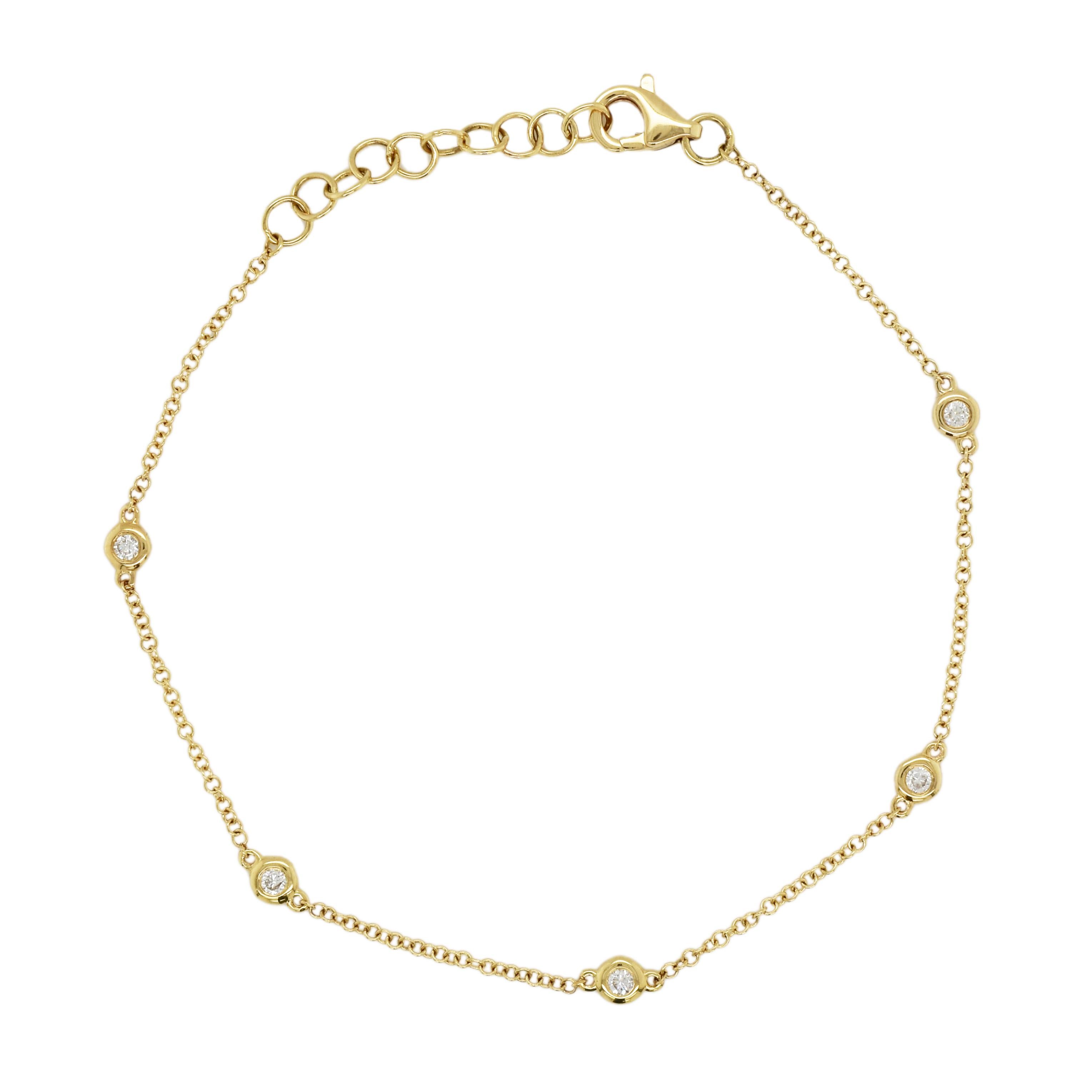 Contemporary 14K Yellow Gold Diamond Bezel Station Chain Bracelet for Her For Sale