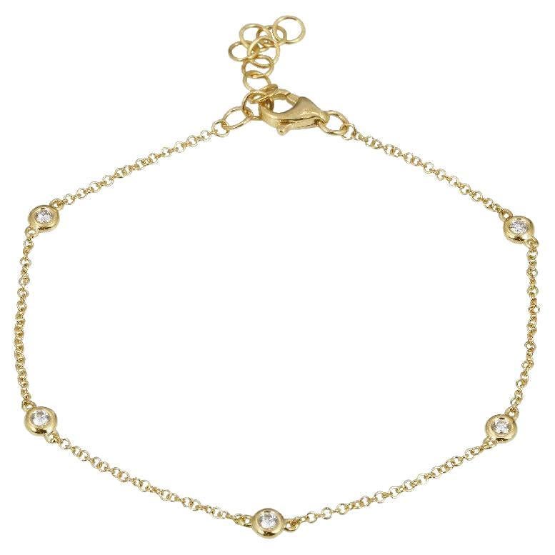 14K Yellow Gold Diamond Bezel Station Chain Bracelet for Her For Sale