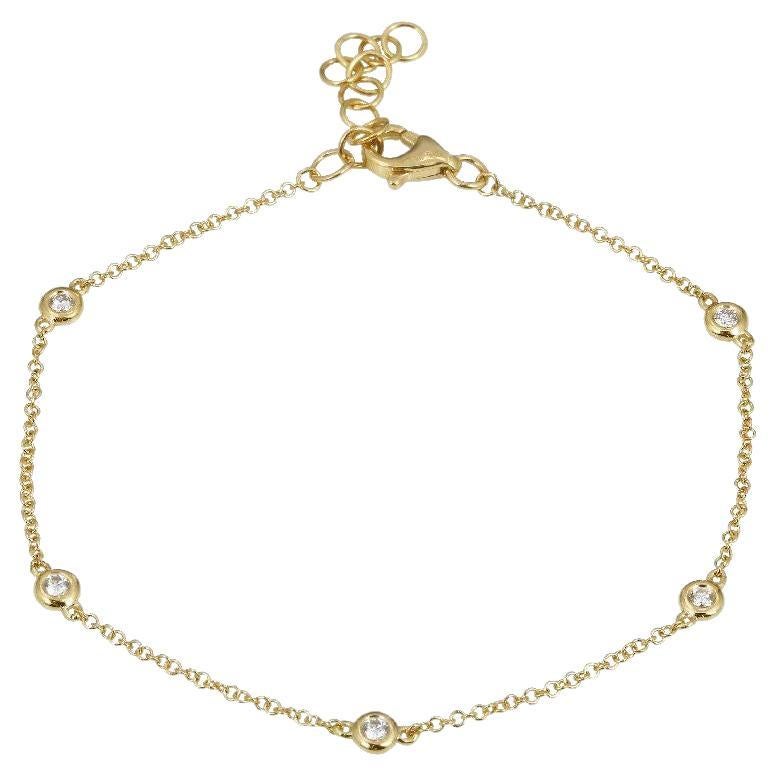 14K Gelbgold Diamant-Lünette Station Kette Armband für Sie