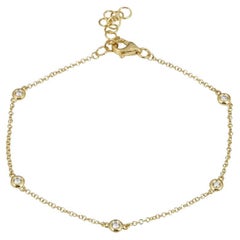 14K Yellow Gold Diamond Bezel Station Chain Bracelet for Her