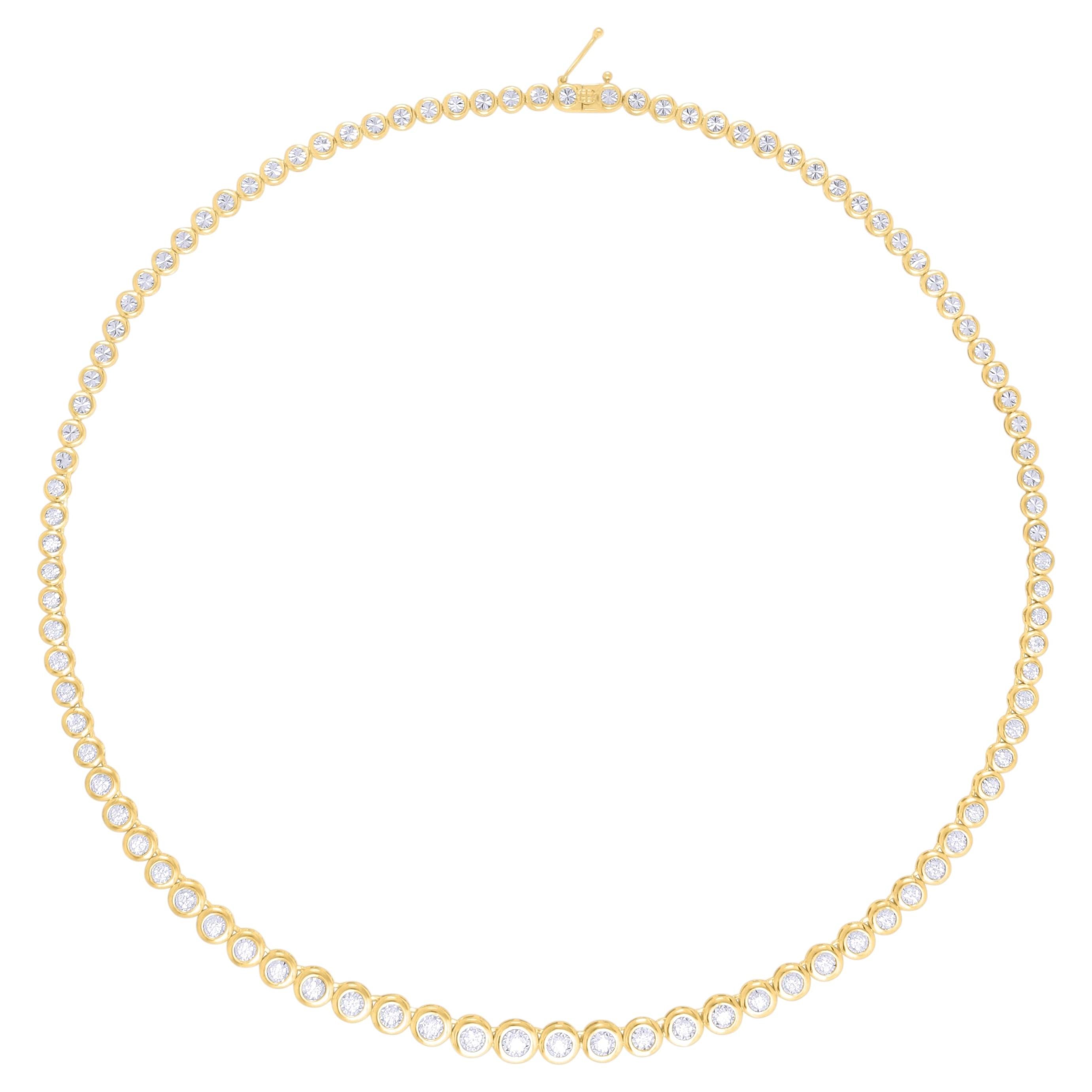 Collier de tennis en or jaune 14K avec lunette en diamant en vente