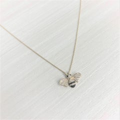 14K Yellow Gold Diamond & Black Diamond Bumble Bee Necklace for Her
