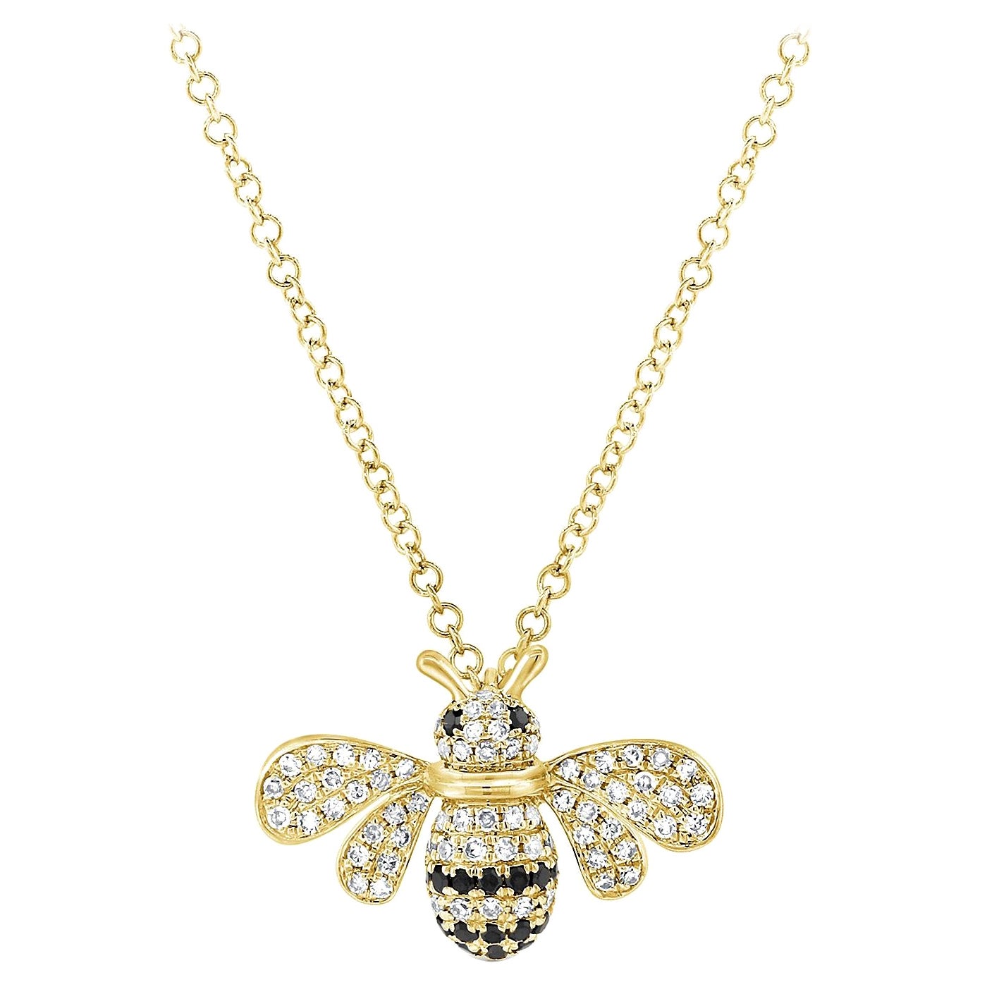 Collar Abeja de Oro Amarillo de 14K con Diamantes y Diamantes Negros para Ella