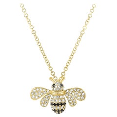 Collar Abeja de Oro Amarillo de 14K con Diamantes y Diamantes Negros para Ella