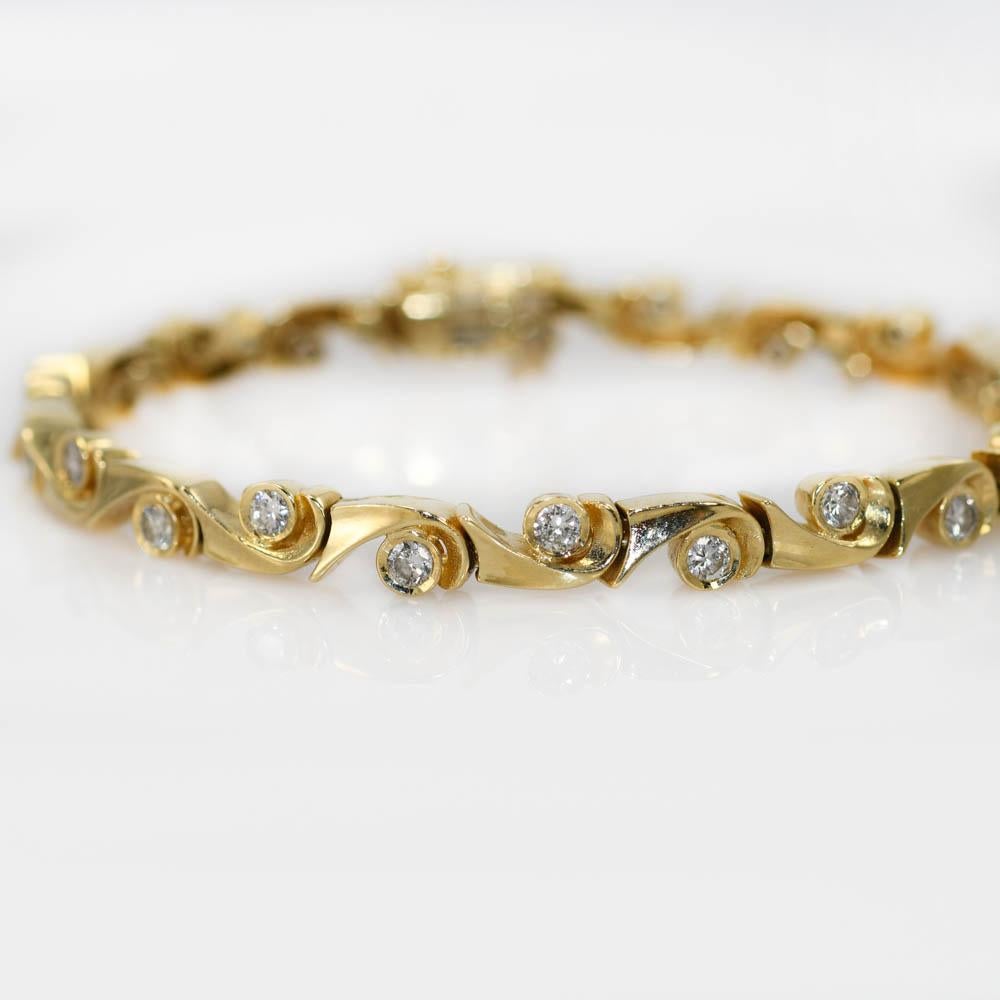 Round Cut 14k Yellow Gold Diamond Bracelet 1.00tdw, 14.3gr For Sale