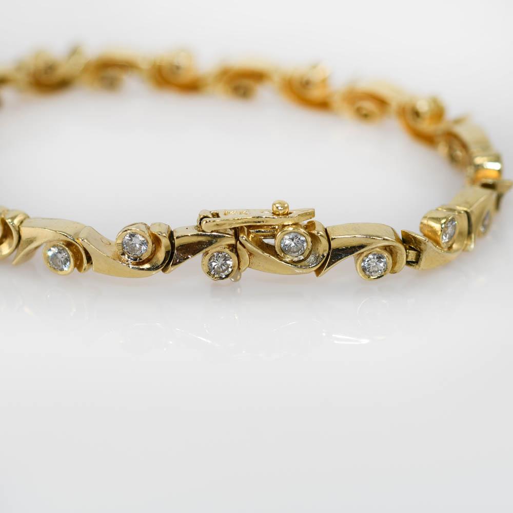 Bracelet en or jaune 14 carats avec diamants de 1,00 carat, 14,3 grammes Pour femmes en vente