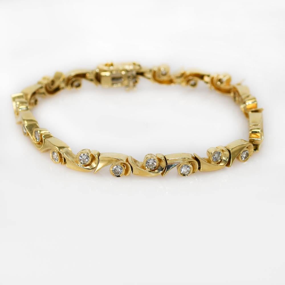 Bracelet en or jaune 14 carats avec diamants de 1,00 carat, 14,3 grammes en vente 1
