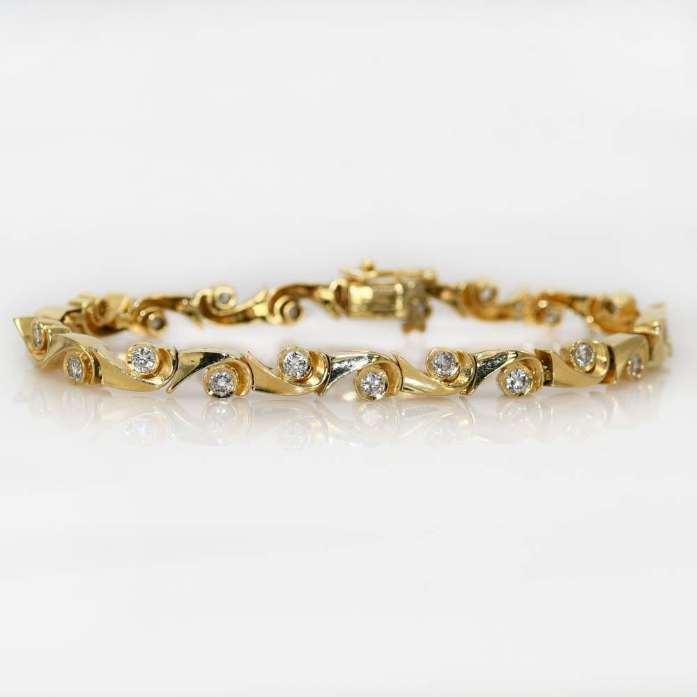 Bracelet en or jaune 14 carats avec diamants de 1,00 carat, 14,3 grammes en vente 2